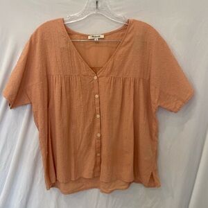 Madewell Top pinky orangey springtime girlie Vneck button blouse